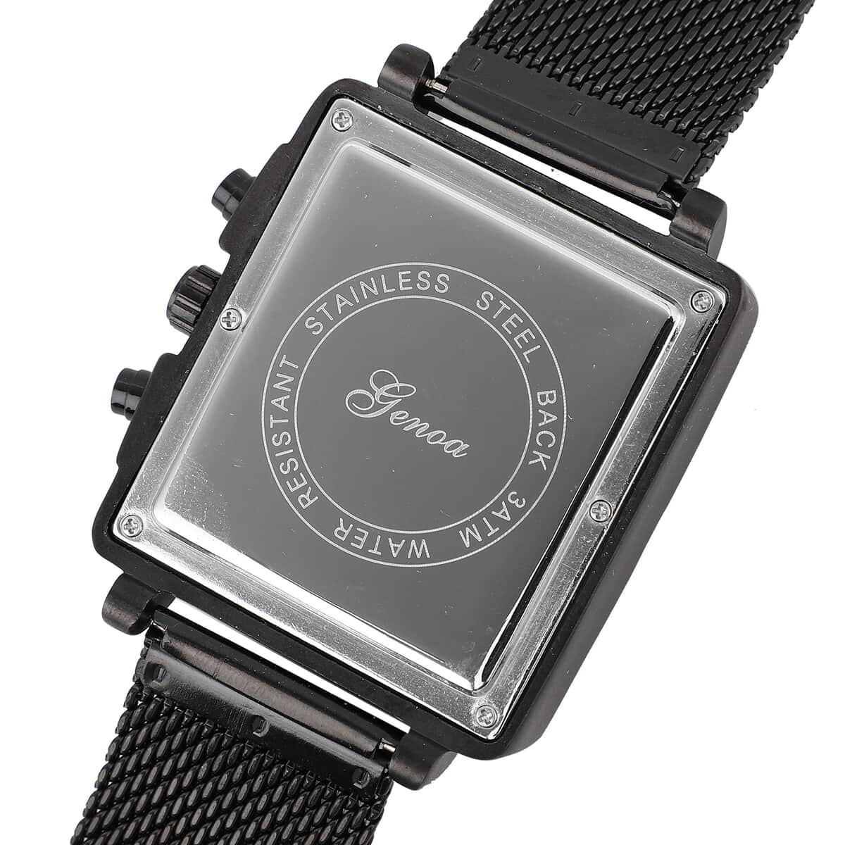 GENOA Six-Pin Multifunctional Movement Watch in ION Plated Black Over Stainless Steel Mesh Strap image number 5