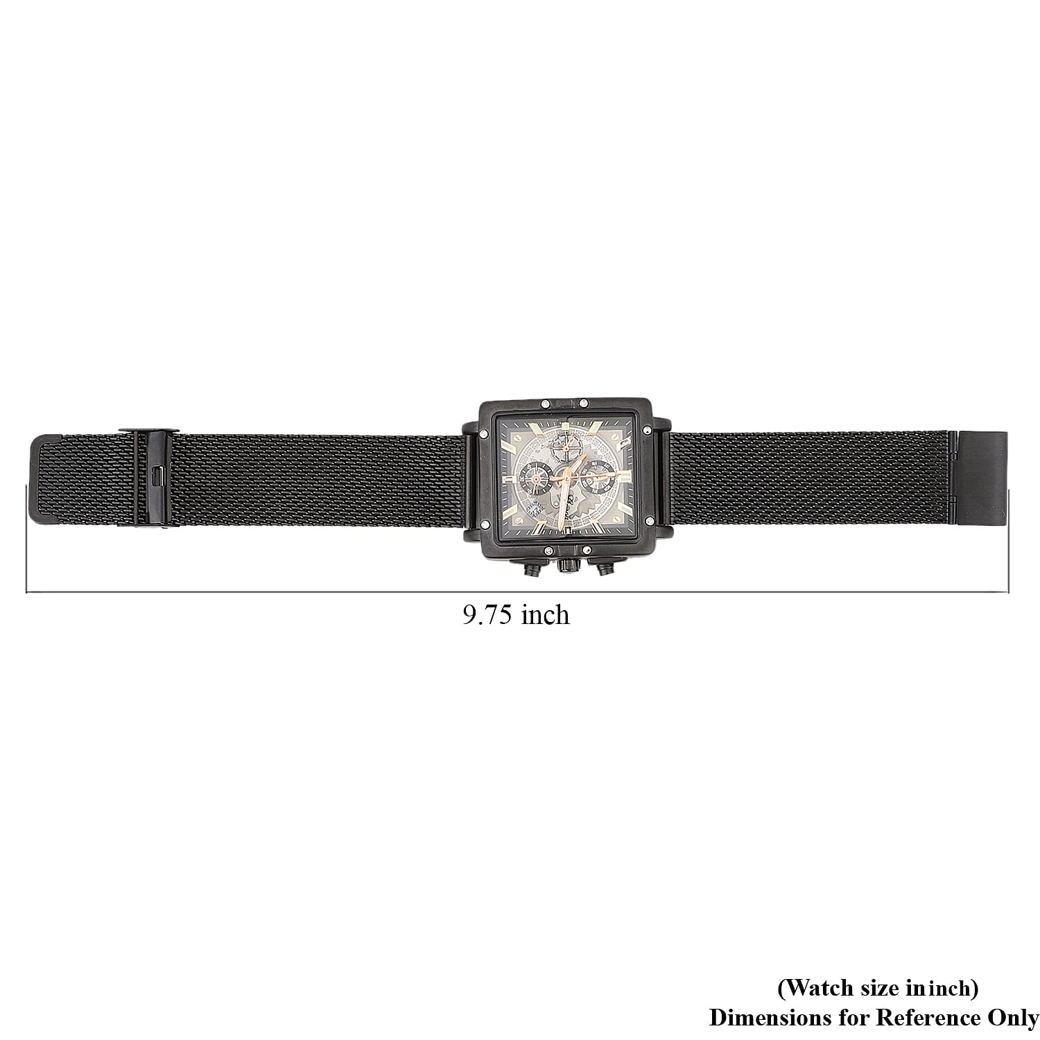 Genoa Six-Pin Multifunctional Movement Watch in ION Plated Black Over Stainless Steel Mesh Strap