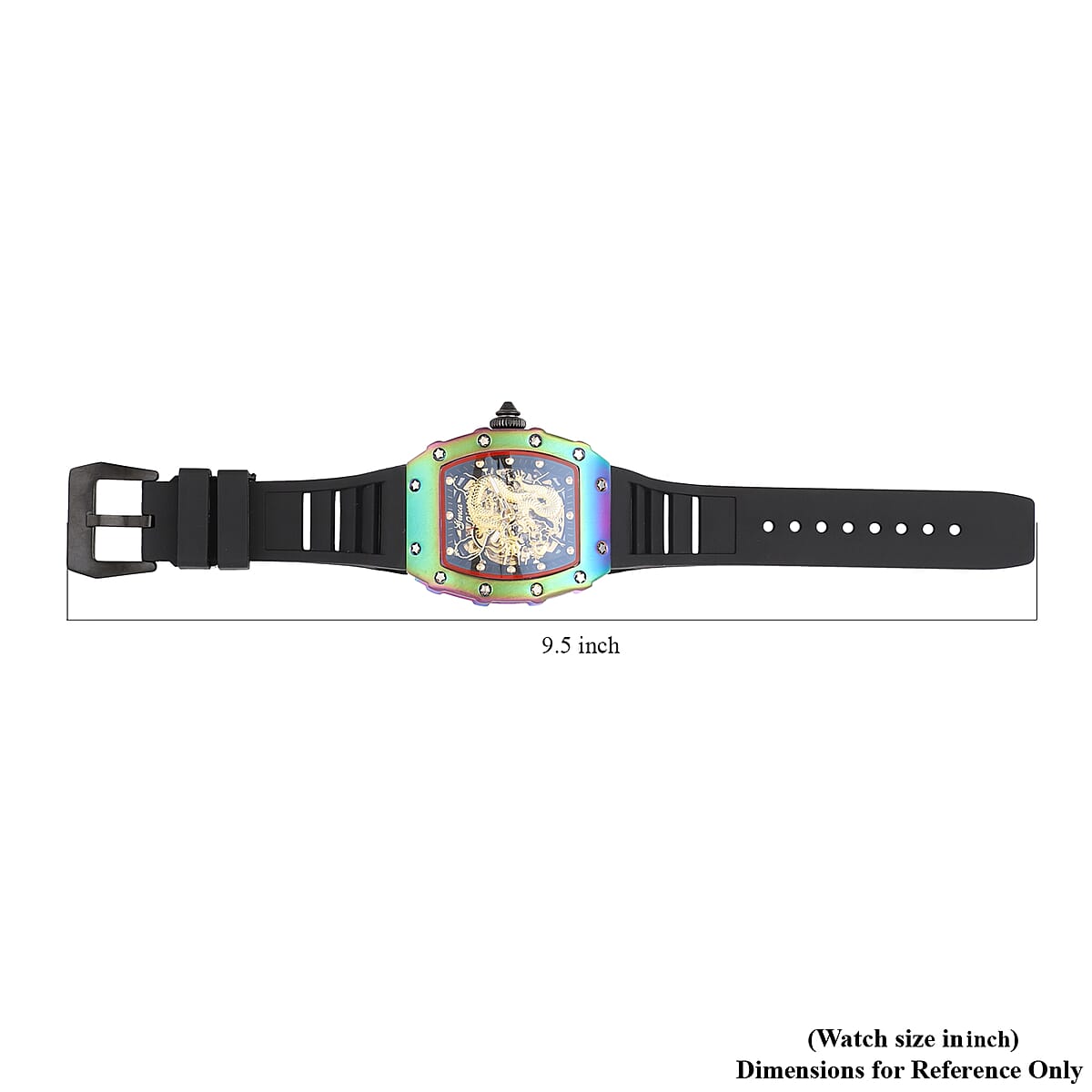 CHINESE NEW YEAR SPECIAL Genoa Automatic Mechanical Movement Golden Dragon Dial Watch with Black Silicone Band and Glass Back image number 6