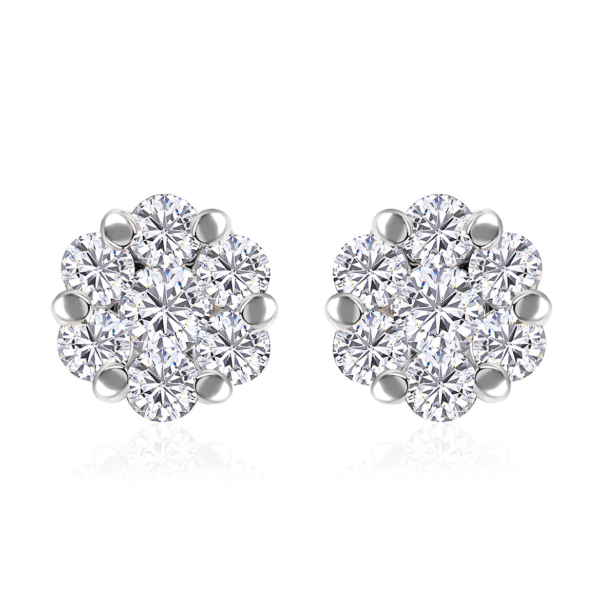 Lustro Stella Finest CZ Earrings , CZ Cluster Earrings , Stud Earrings , Platinum Over Sterling Silver Earrings 2.70 ctw image number 0