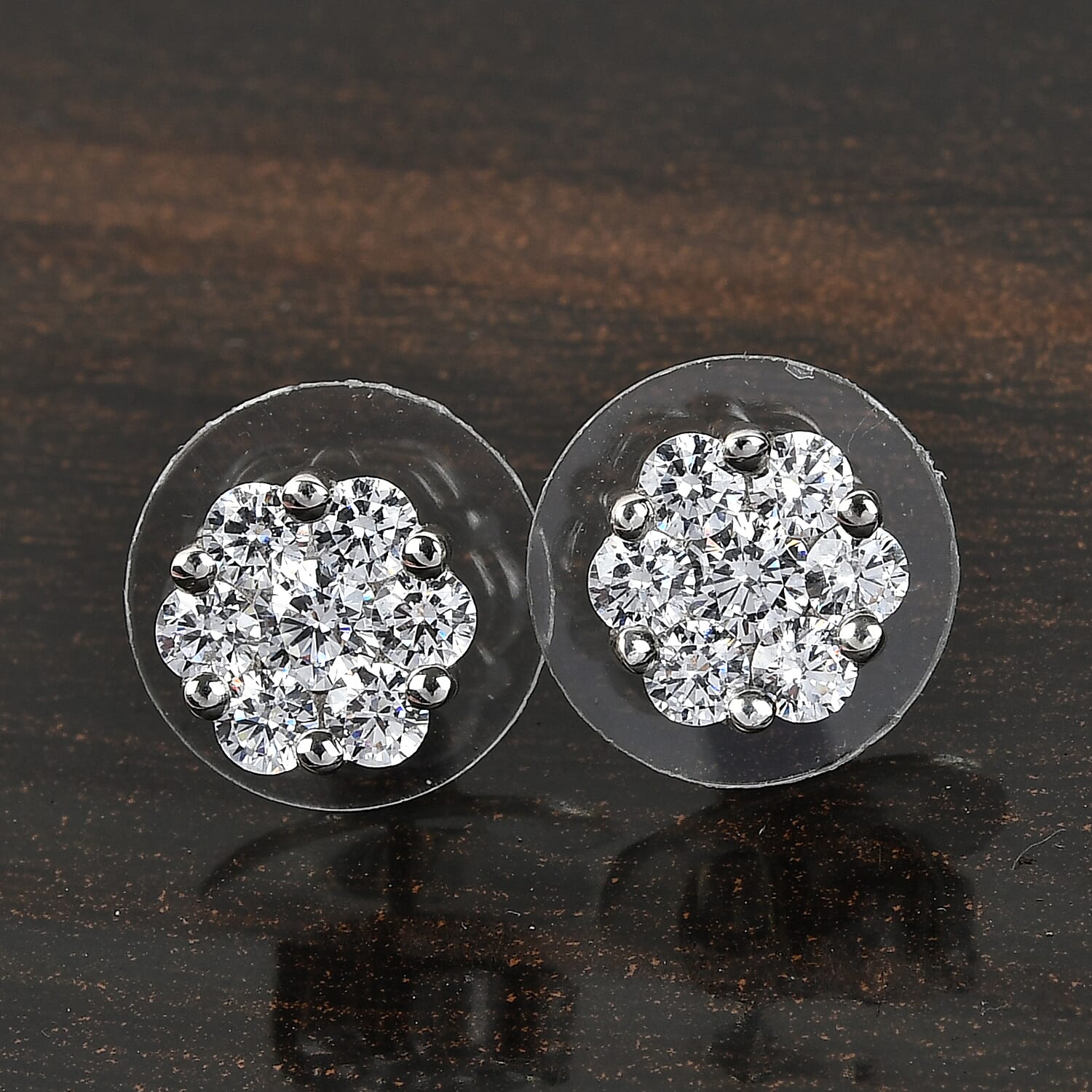 Lustro Stella Finest CZ Earrings , CZ Cluster Earrings , Stud Earrings , Platinum Over Sterling Silver Earrings 2.70 ctw