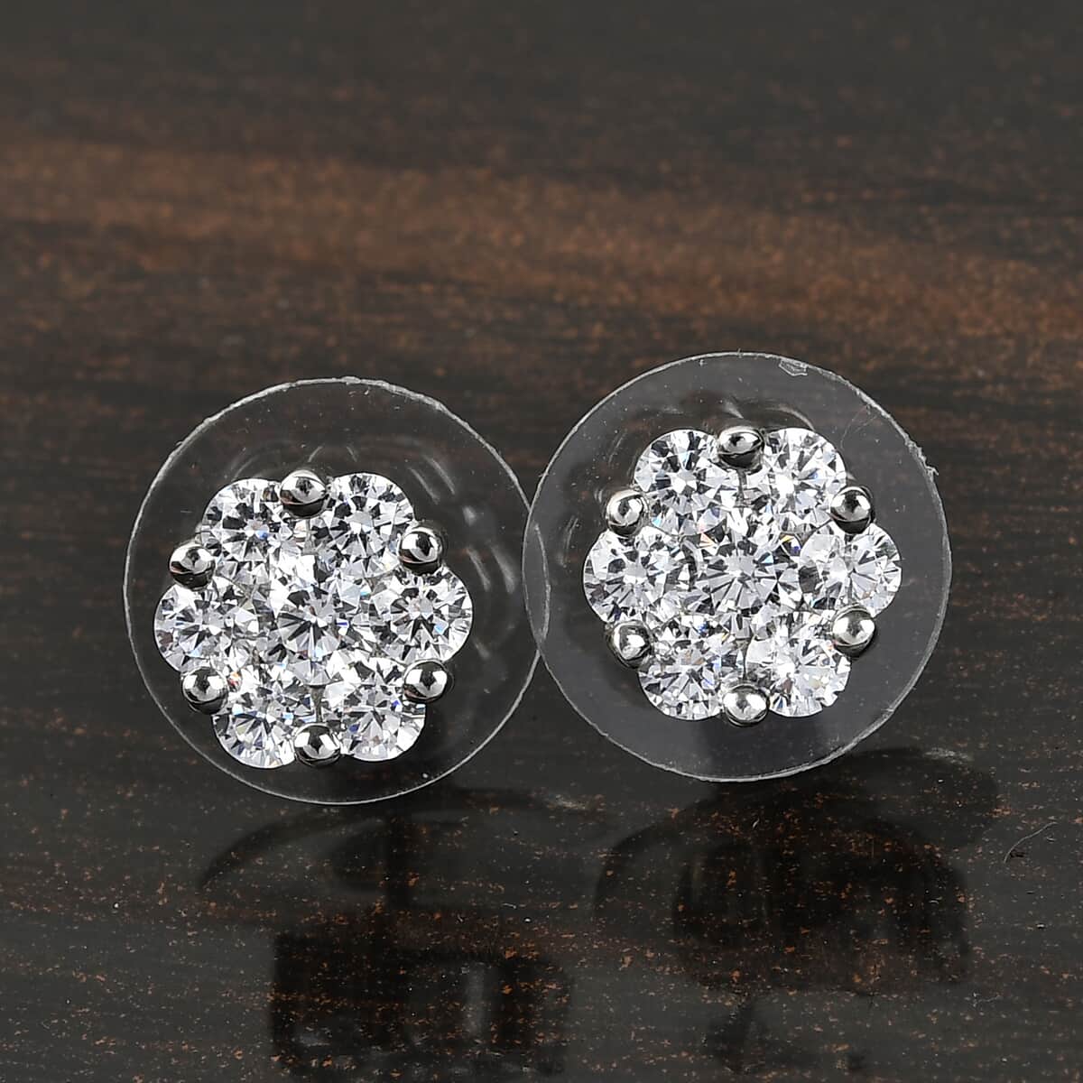 LUSTRO STELLA Made with Finest CZ Cluster Earrings in Platinum Over Sterling Silver 2.70 ctw image number 1