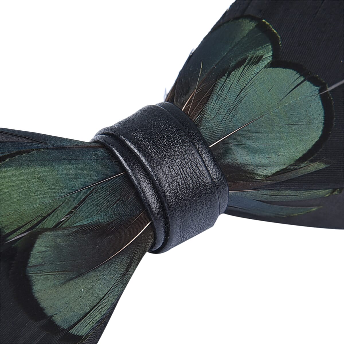 Black & Green Faux Leather Feather Bowtie image number 4