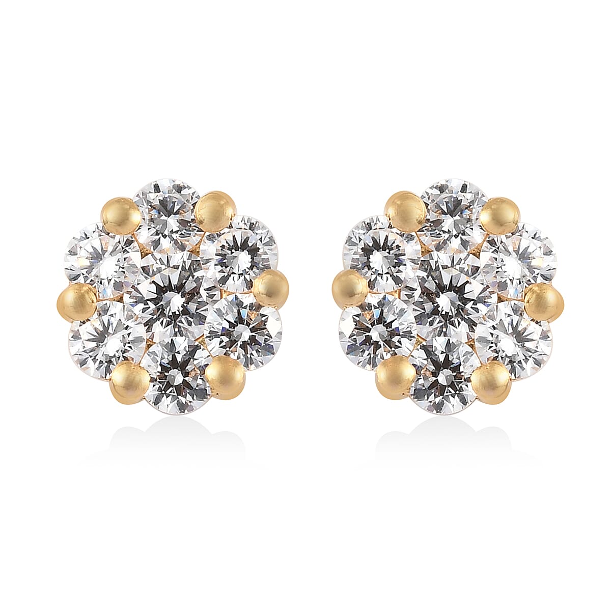 Lustro Stella Made with Finest CZ Floral Stud Earrings in Vermeil Yellow Gold Over Sterling Silver 2.50 ctw
