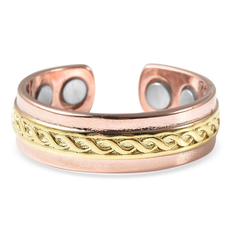 Magnetic By Design Twisted Rope Texture Adjustable Open Magnetic Ring in Dualtone