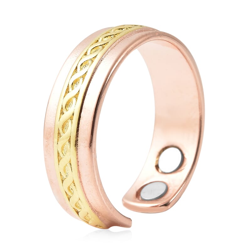 Magnetic By Design Twisted Rope Texture Adjustable Open Magnetic Ring in Dualtone