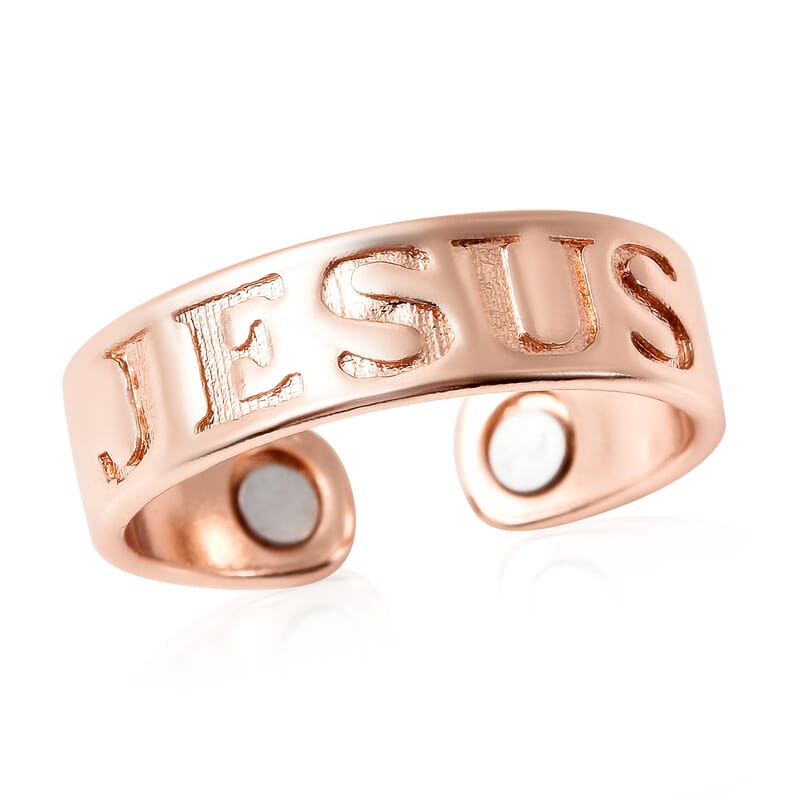 Magnetic By Design Jesus Engraved Adjustable Open Magnetic Ring in Rosetone