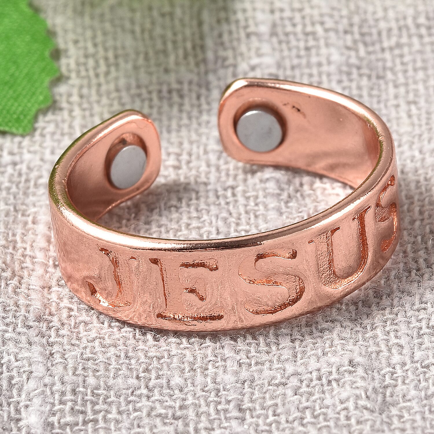 Magnetic By Design Jesus Engraved Adjustable Open Magnetic Ring in Rosetone