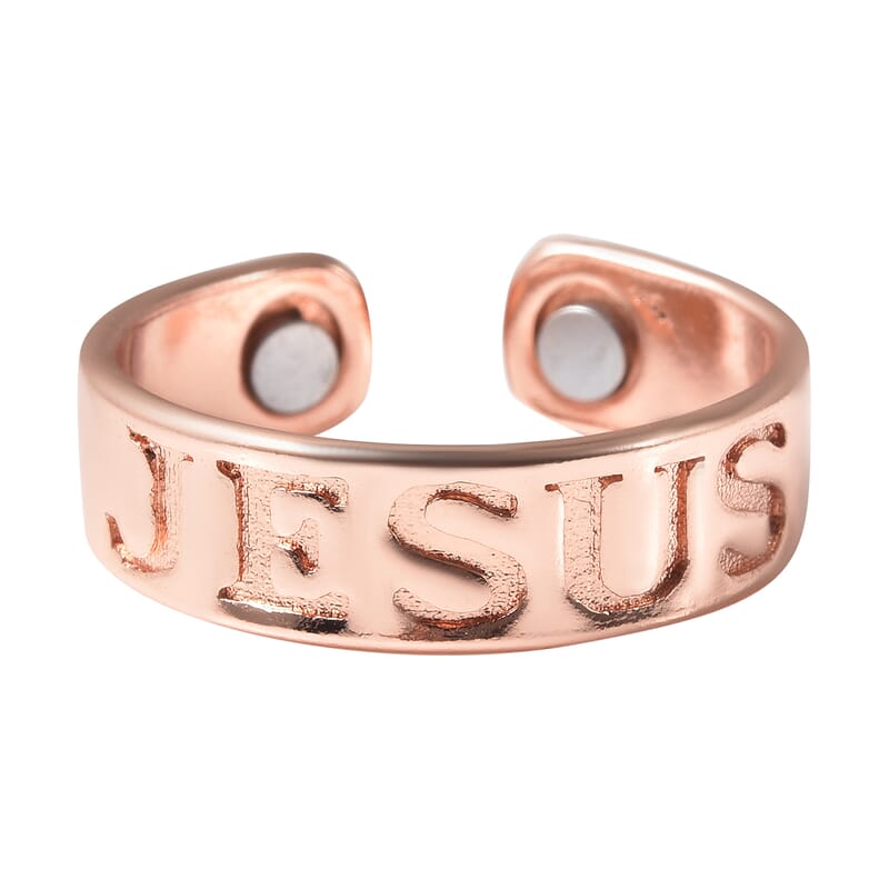 Magnetic By Design Jesus Engraved Adjustable Open Magnetic Ring in Rosetone