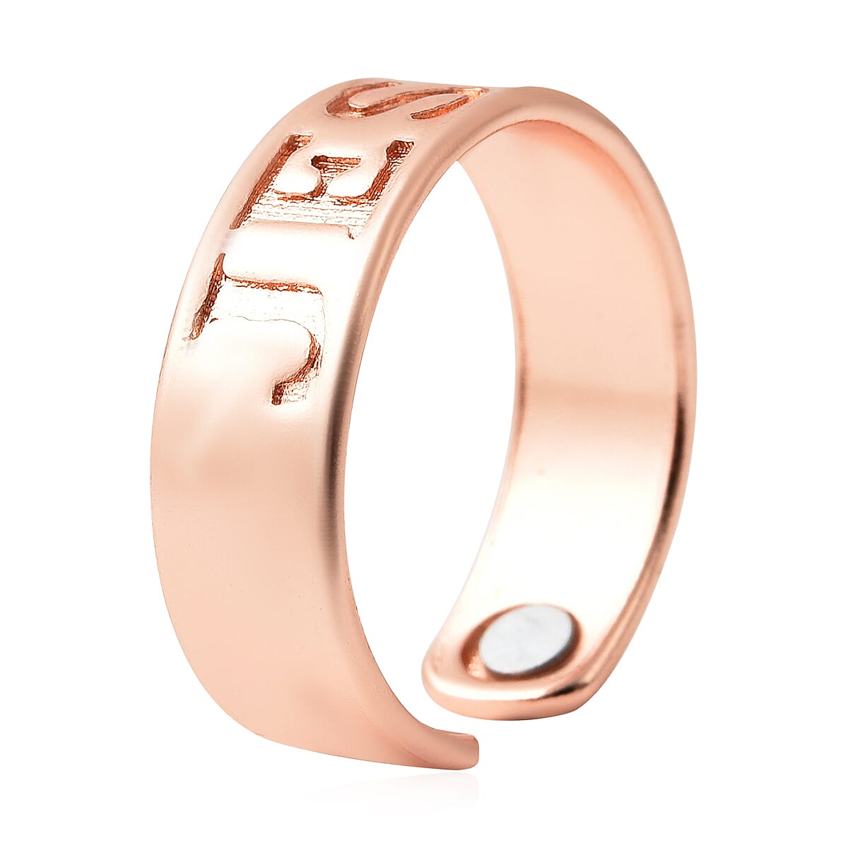 Magnetic By Design Jesus Engraved Adjustable Open Magnetic Ring in Rosetone