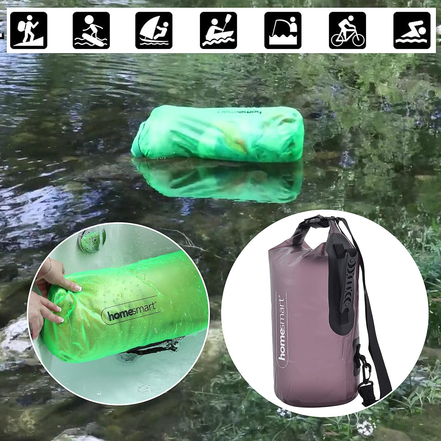 Homesmart Black Waterproof Bag With Roll-Top Closure and Buckle
