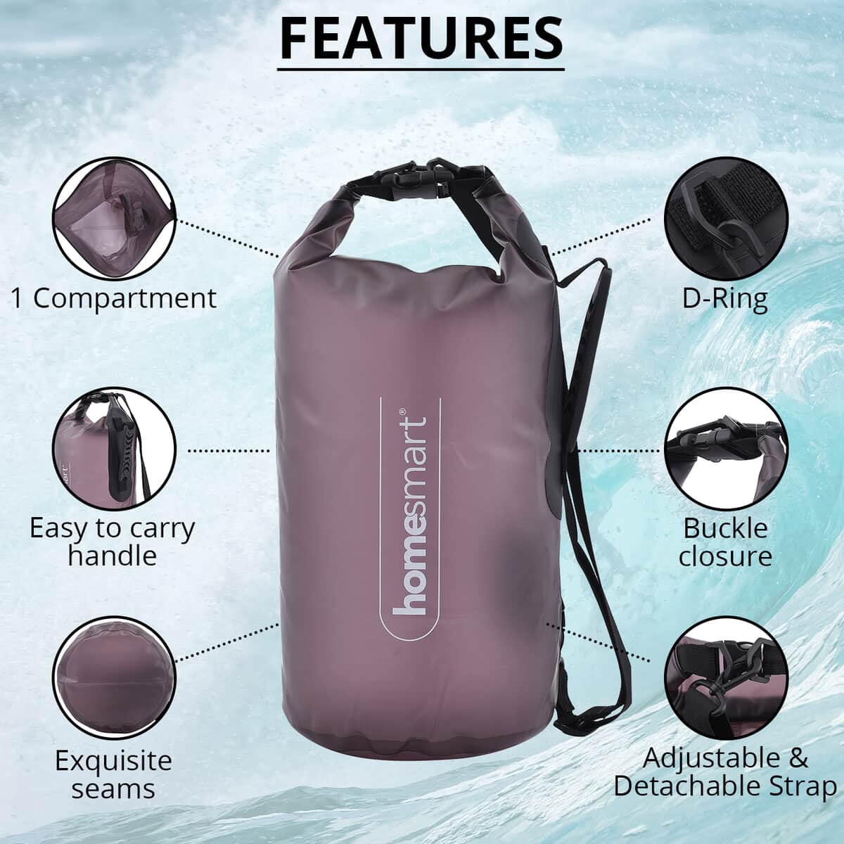 Homesmart Black Waterproof Bag With Roll-Top Closure and Buckle image number 2