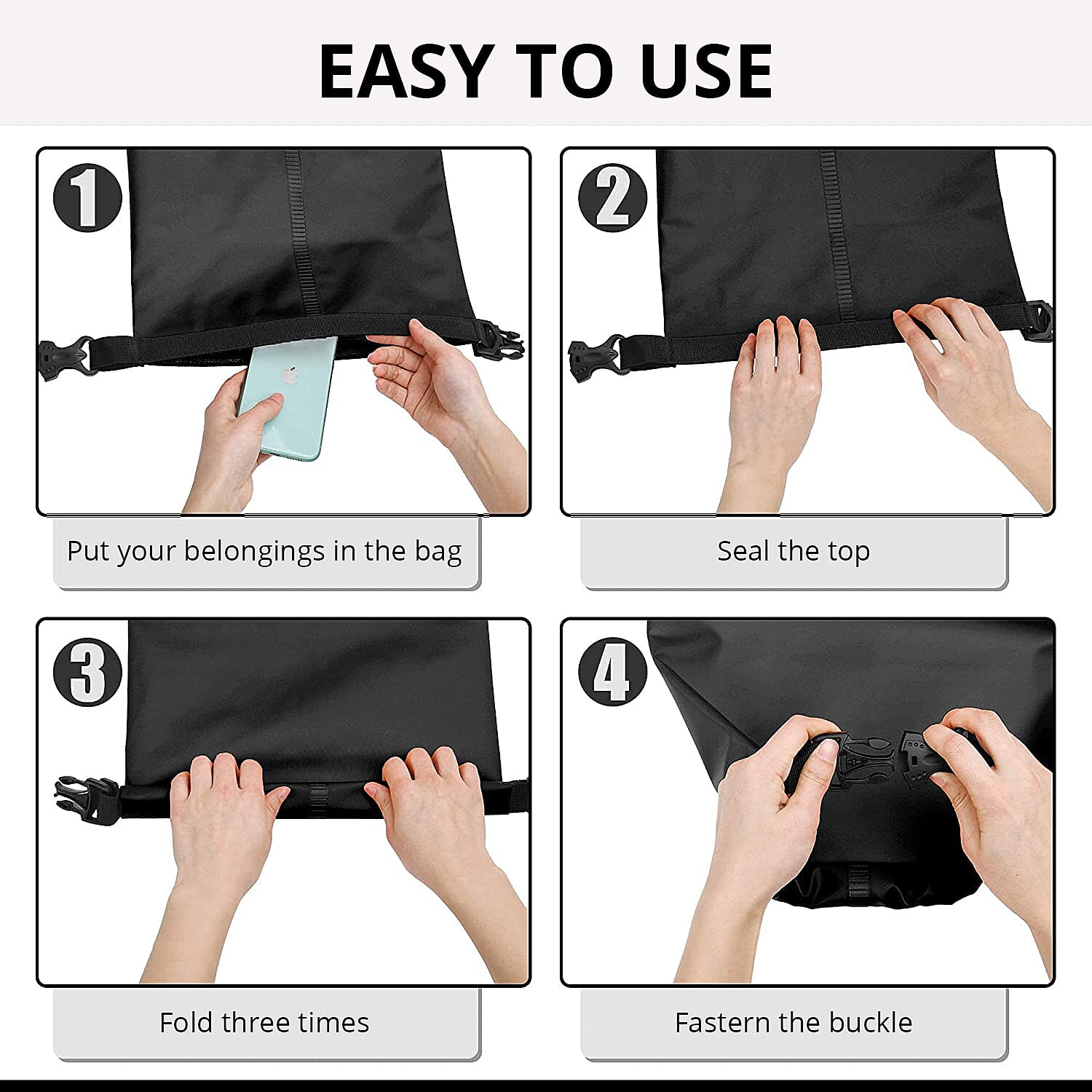 Homesmart Black Waterproof Bag With Roll-Top Closure and Buckle