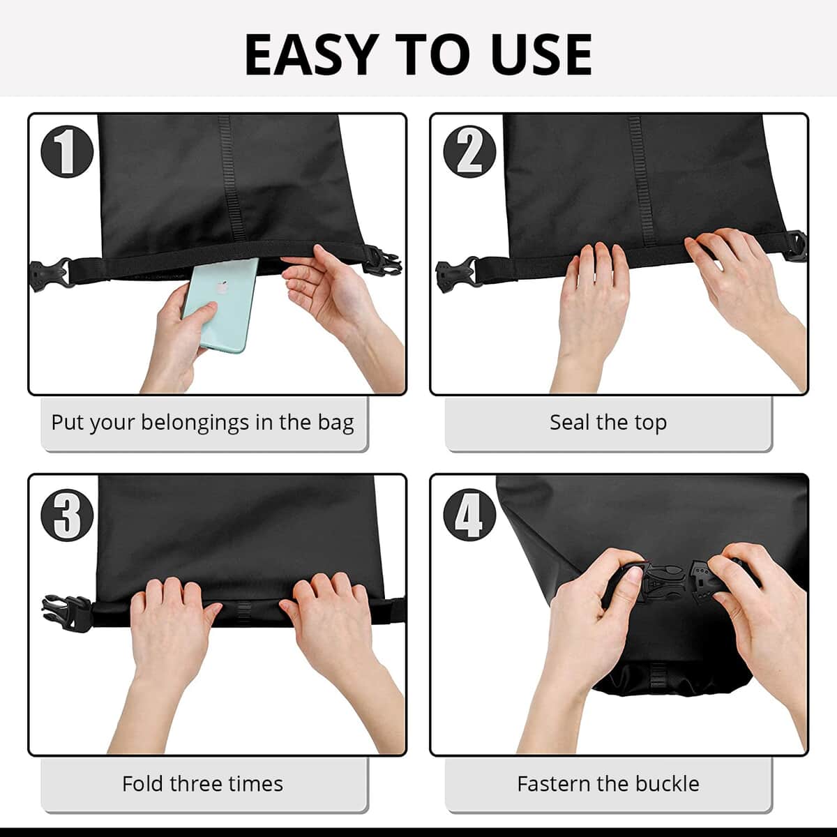 Homesmart Black Waterproof Bag With Roll-Top Closure and Buckle image number 3