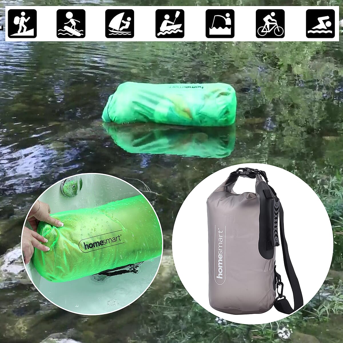 Homesmart Gray Waterproof Bag With Roll-Top Closure and Buckle image number 1