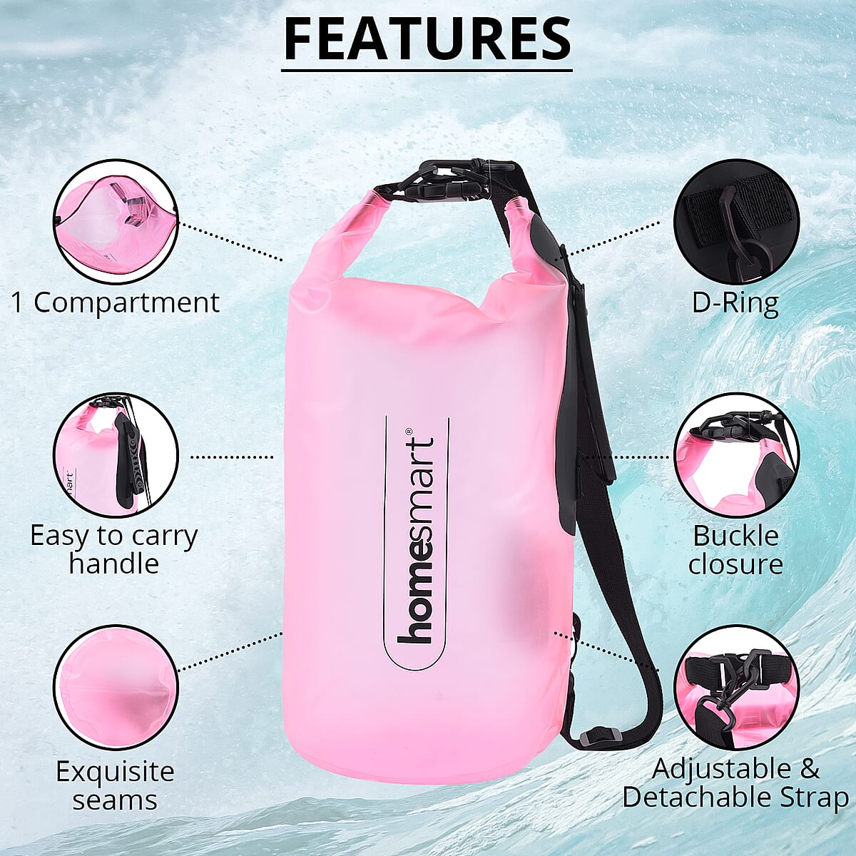 Homesmart Pink Waterproof Bag With Roll-Top Closure and Buckle image number 2