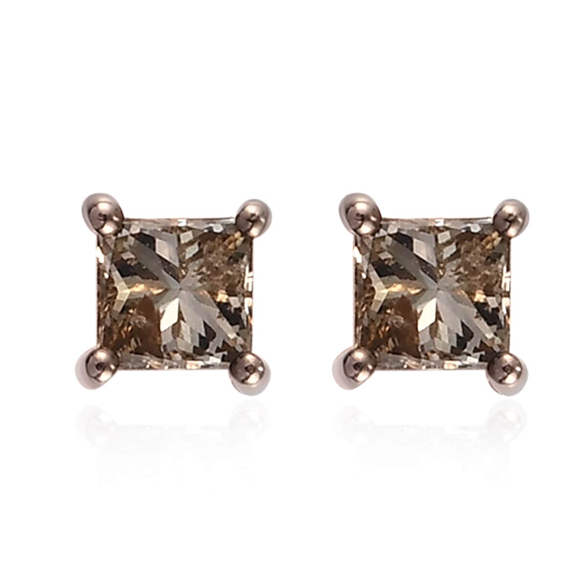 Natural Champagne Diamond Solitaire Stud Earrings in Vermeil Rose Gold Over Sterling Silver 0.60 ctw image number 0