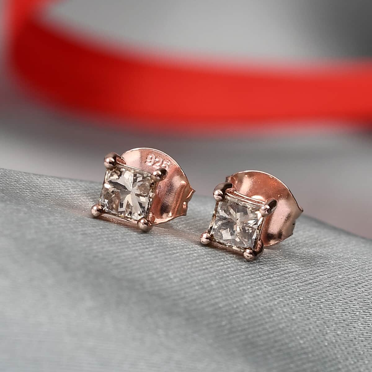 Natural Champagne Diamond Solitaire Stud Earrings in Vermeil Rose Gold Over Sterling Silver 0.60 ctw image number 1