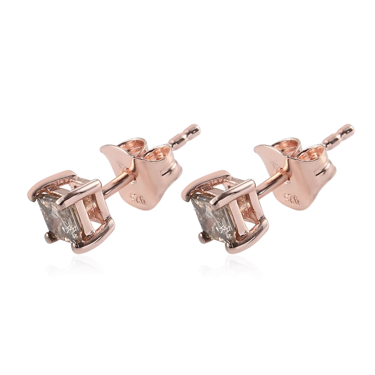 Natural Champagne Diamond Solitaire Stud Earrings in Vermeil Rose Gold Over Sterling Silver 0.60 ctw image number 3