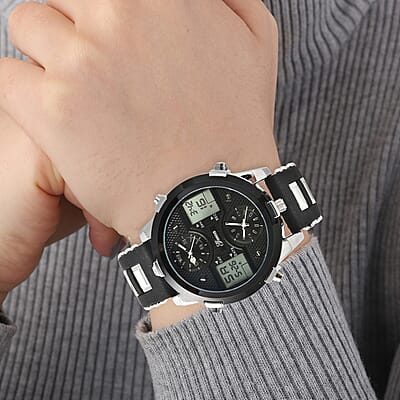 Genoa Miyota Japanese and Electronic Movement Multi-Functional Watch in Black Silicone Strap