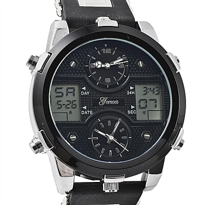 Genoa Miyota Japanese and Electronic Movement Multi-Functional Watch in Black Silicone Strap