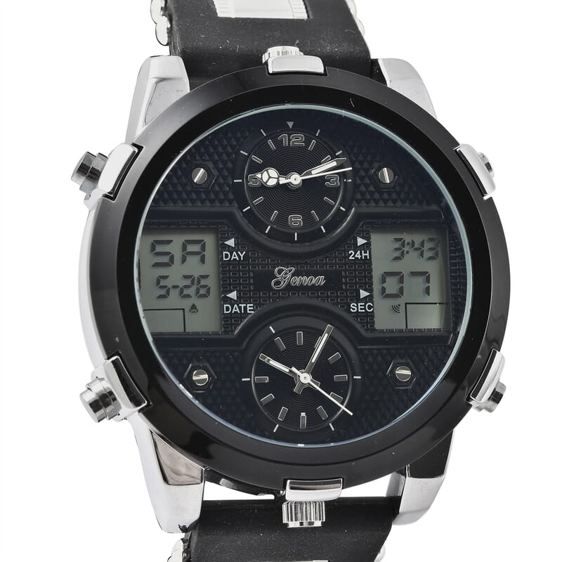 Genoa Miyota Japanese and Electronic Movement Multi-Functional Watch in Black Silicone Strap
