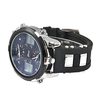 Genoa Miyota Japanese and Electronic Movement Multi-Functional Watch in Black Silicone Strap