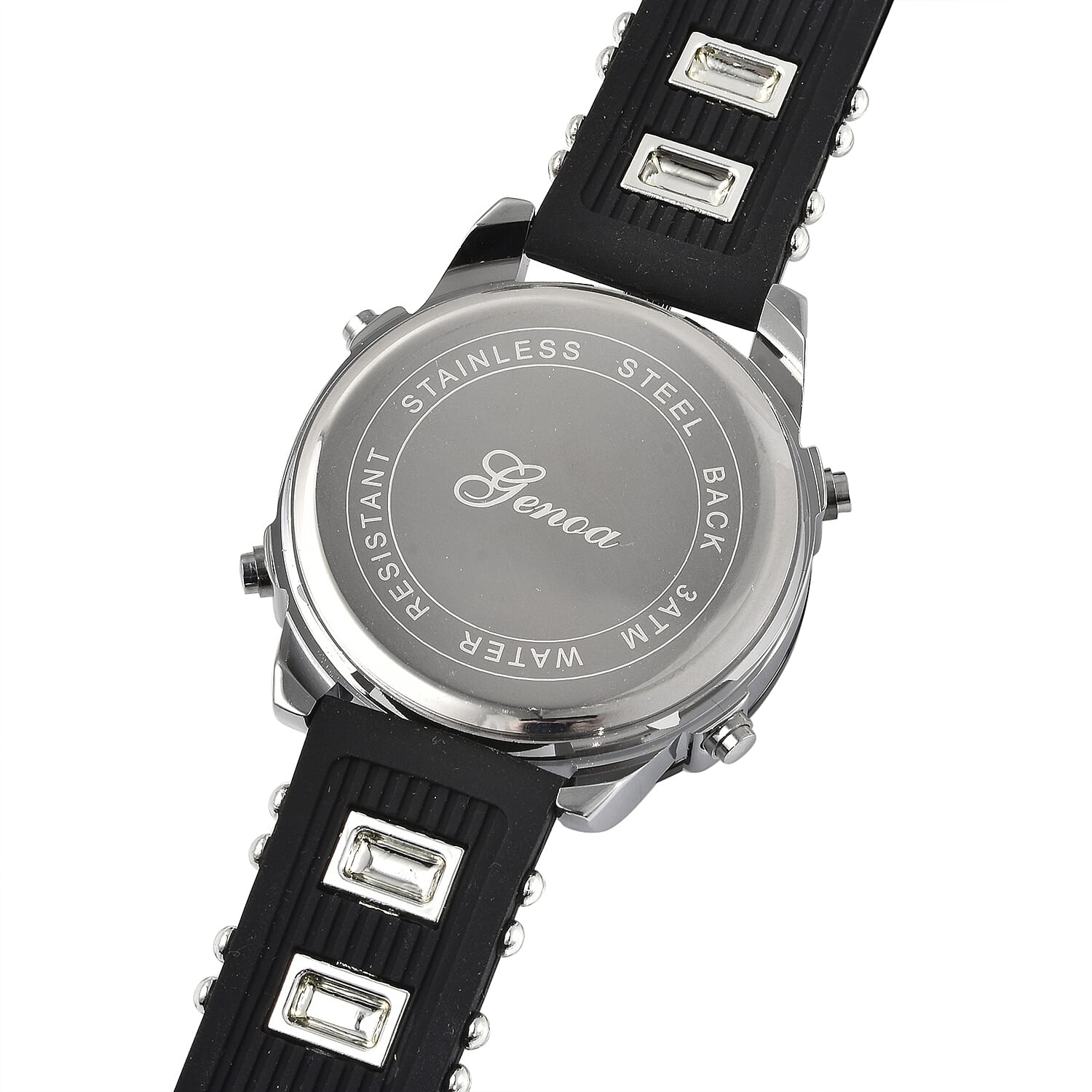 Genoa Miyota Japanese and Electronic Movement Multi-Functional Watch in Black Silicone Strap