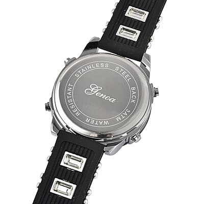 Genoa Miyota Japanese and Electronic Movement Multi-Functional Watch in Black Silicone Strap