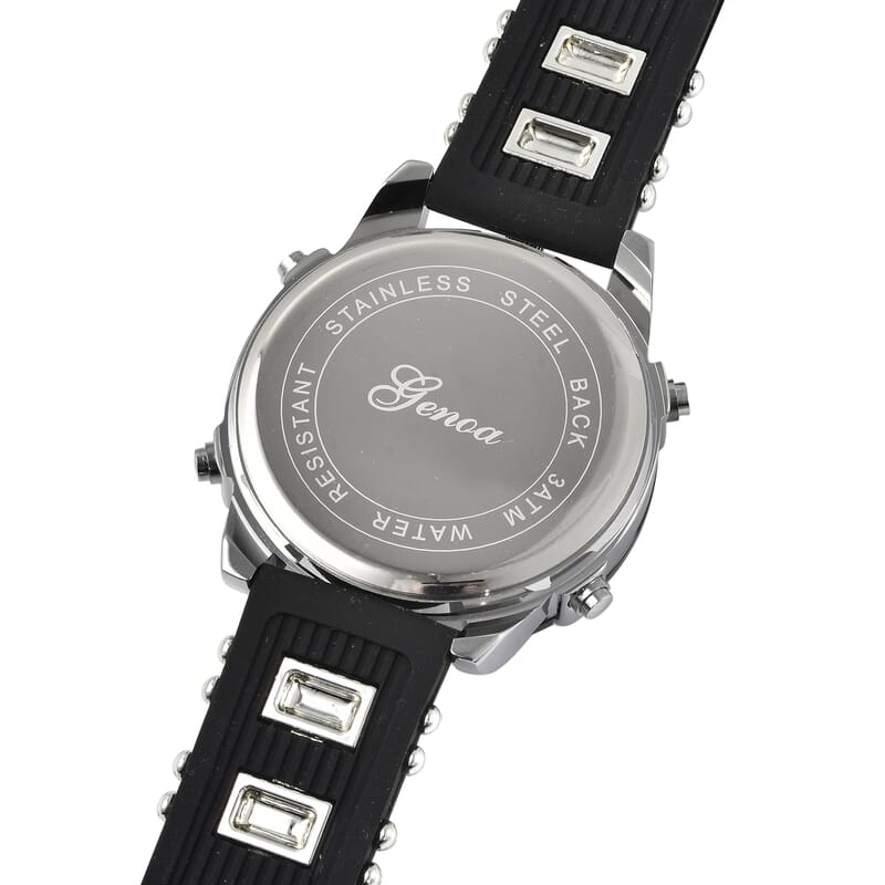 Genoa Miyota Japanese and Electronic Movement Multi-Functional Watch in Black Silicone Strap