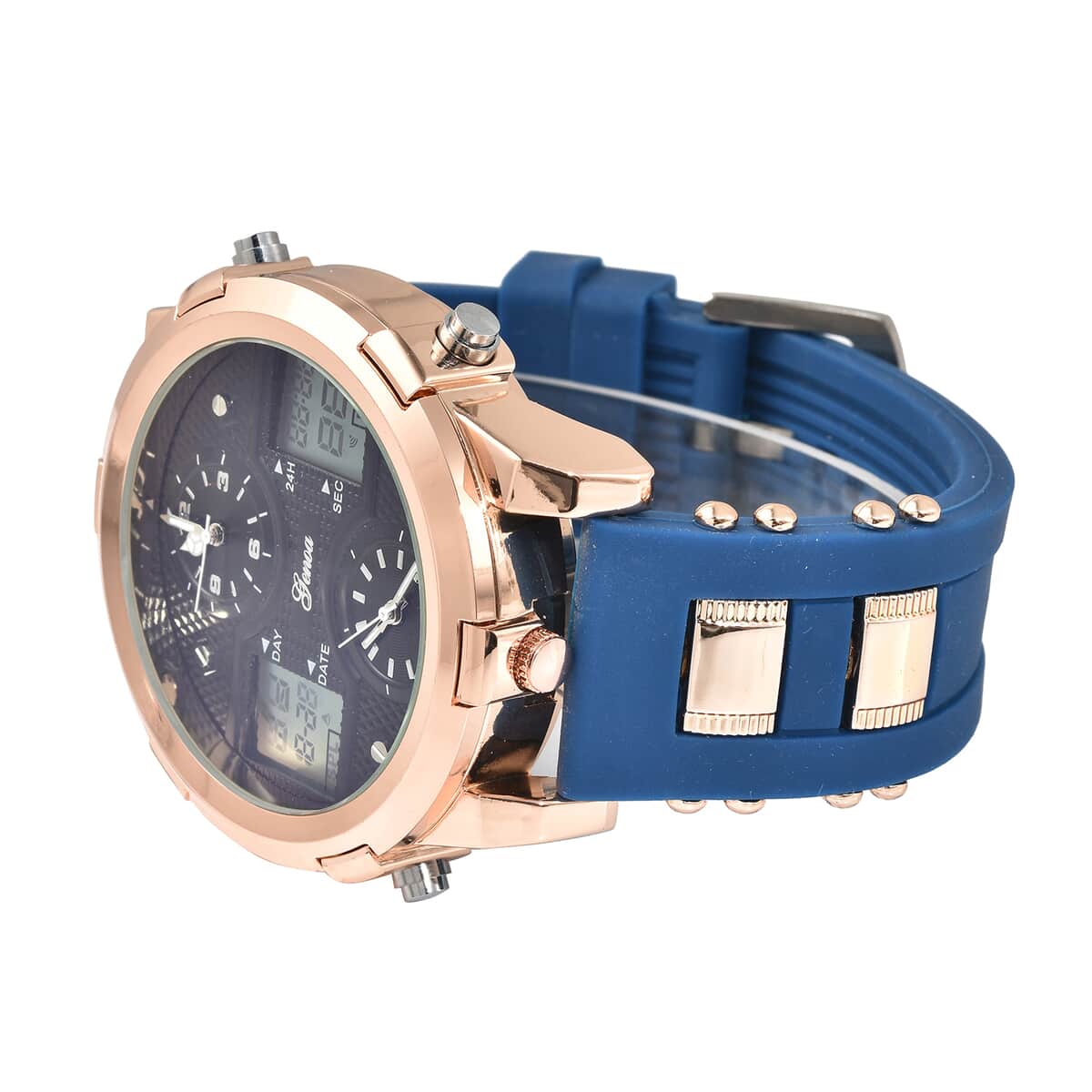 Genoa Miyota Japanese and Electronic Movement Multi Function Watch in Blue Silicone Strap image number 4