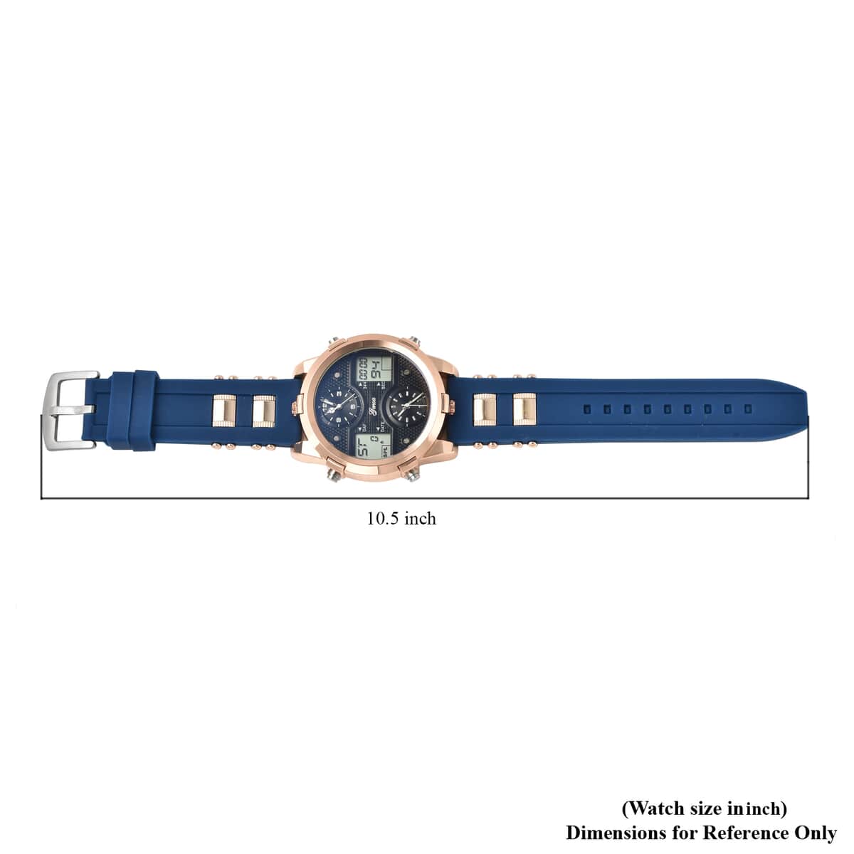 Genoa Miyota Japanese and Electronic Movement Multi Function Watch in Blue Silicone Strap image number 6
