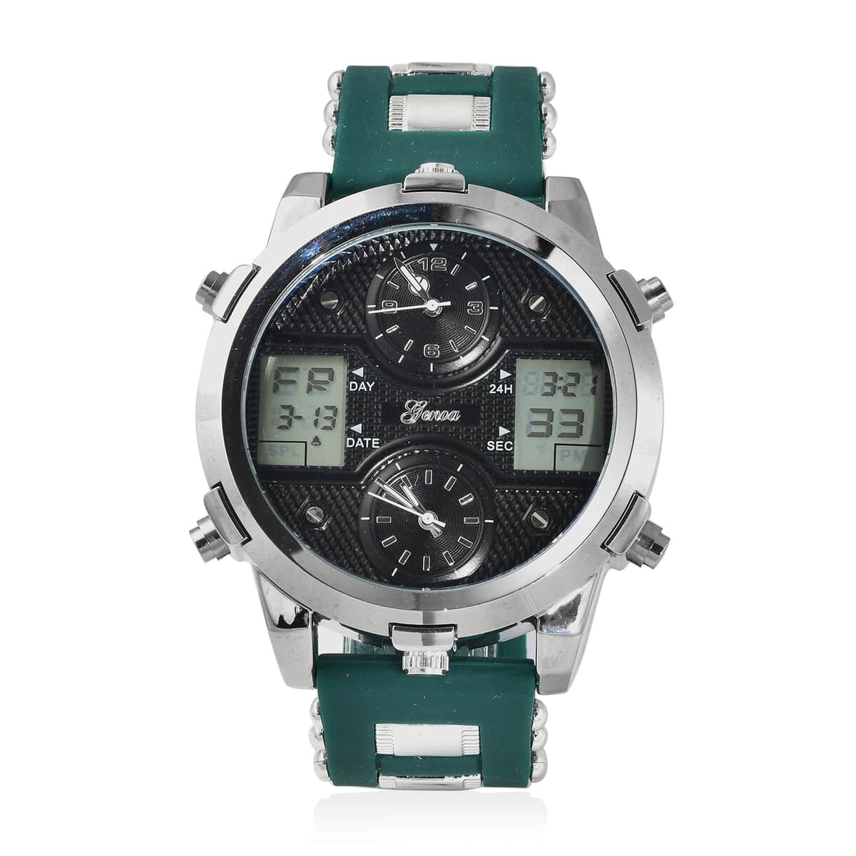 Genoa Miyota Japanese and Electronic Movement Multi Function Watch in Green Silicone Strap image number 0