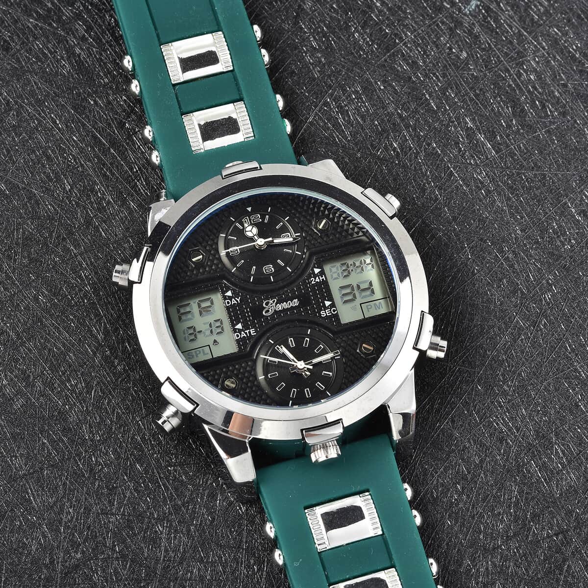 Genoa Miyota Japanese and Electronic Movement Multi Function Watch in Green Silicone Strap image number 1