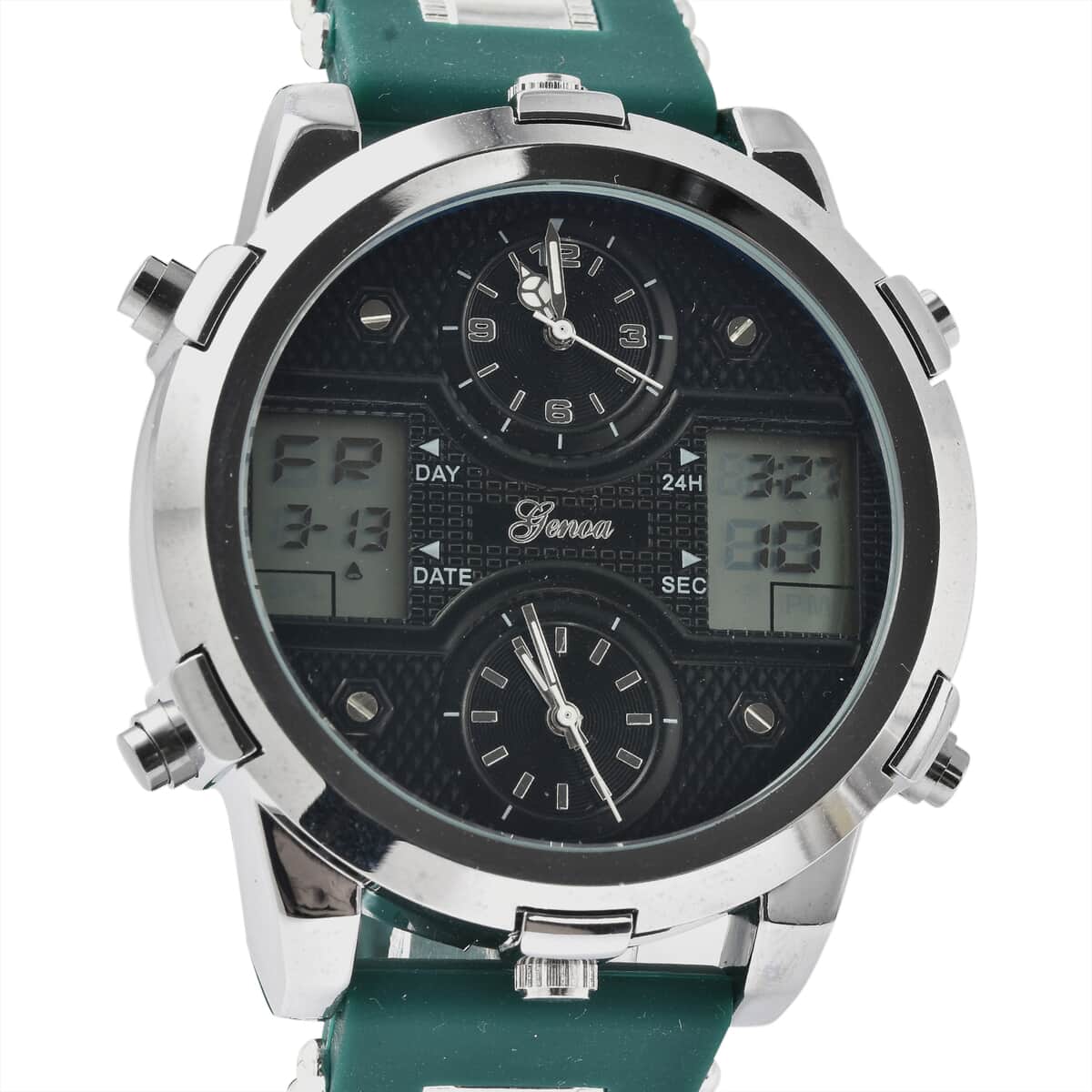 Genoa Miyota Japanese and Electronic Movement Multi Function Watch in Green Silicone Strap image number 3