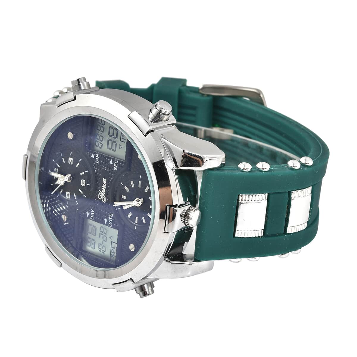 Genoa Miyota Japanese and Electronic Movement Multi Function Watch in Green Silicone Strap image number 4