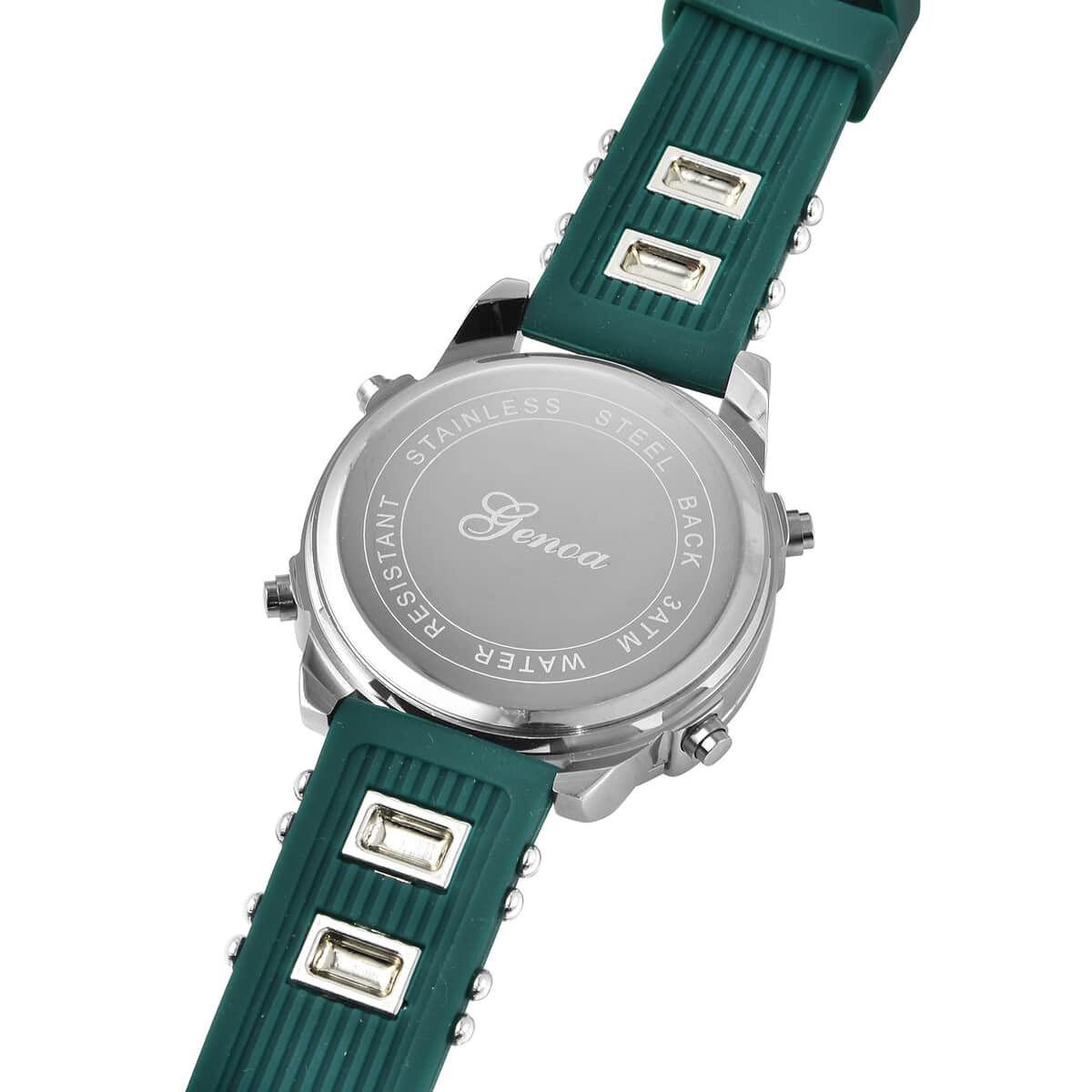 Genoa Miyota Japanese and Electronic Movement Multi Function Watch in Green Silicone Strap image number 5