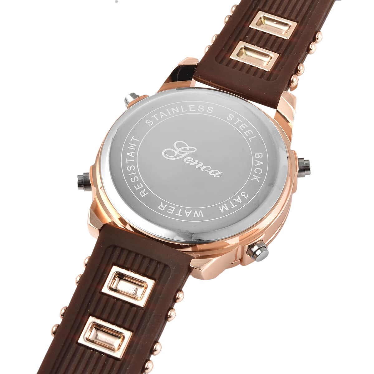 Genoa Miyota Japanese and Electronic Movement Multi Function Watch in Coffee Silicone Strap image number 5