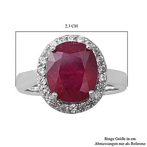 Niassa Ruby and White Zircon 7.75 ctw Ring in Platinum Over Sterling Silver (Size 5.5)