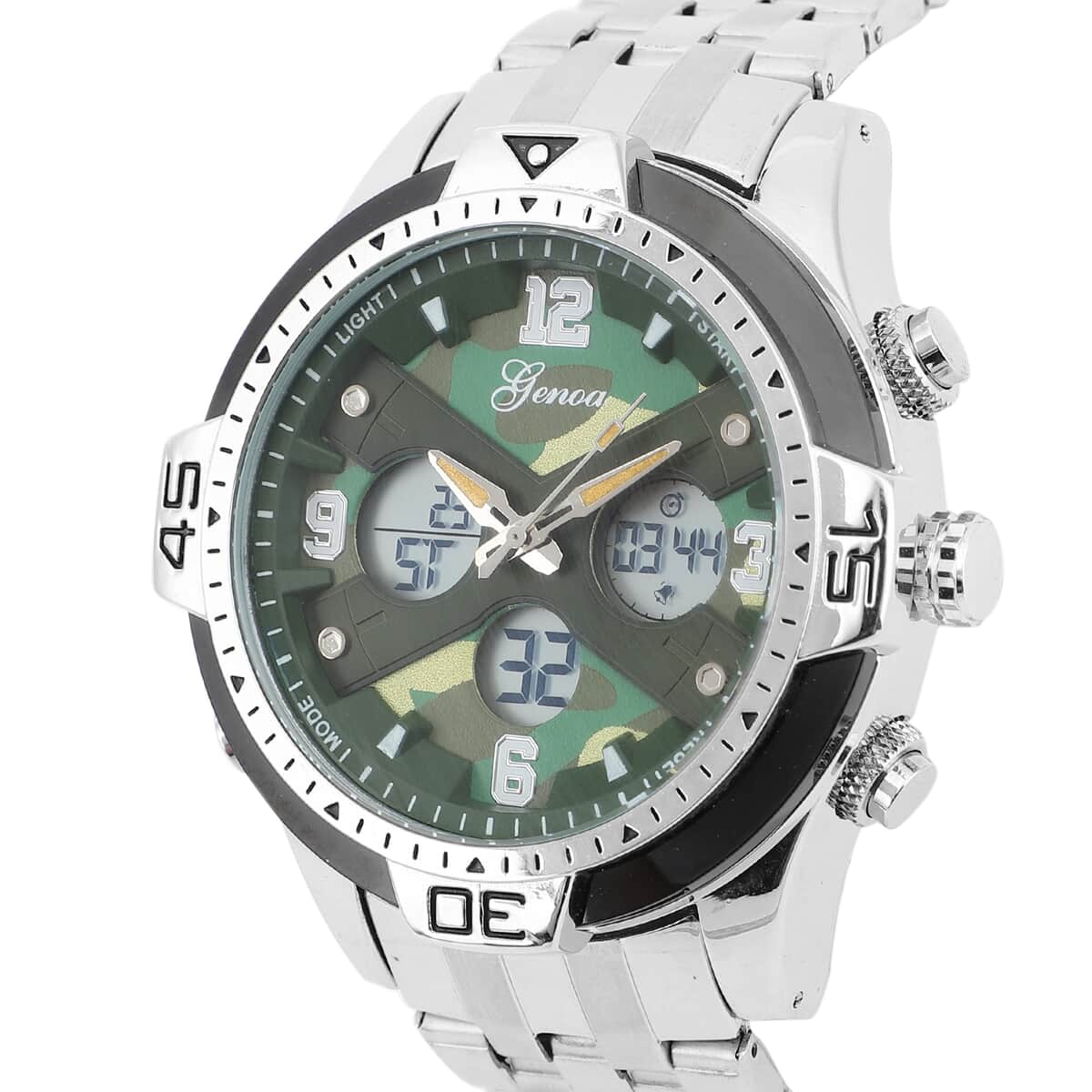 Genoa Japanese Movement Green Camo Dial Watch with Stainless Steel Strap image number 3