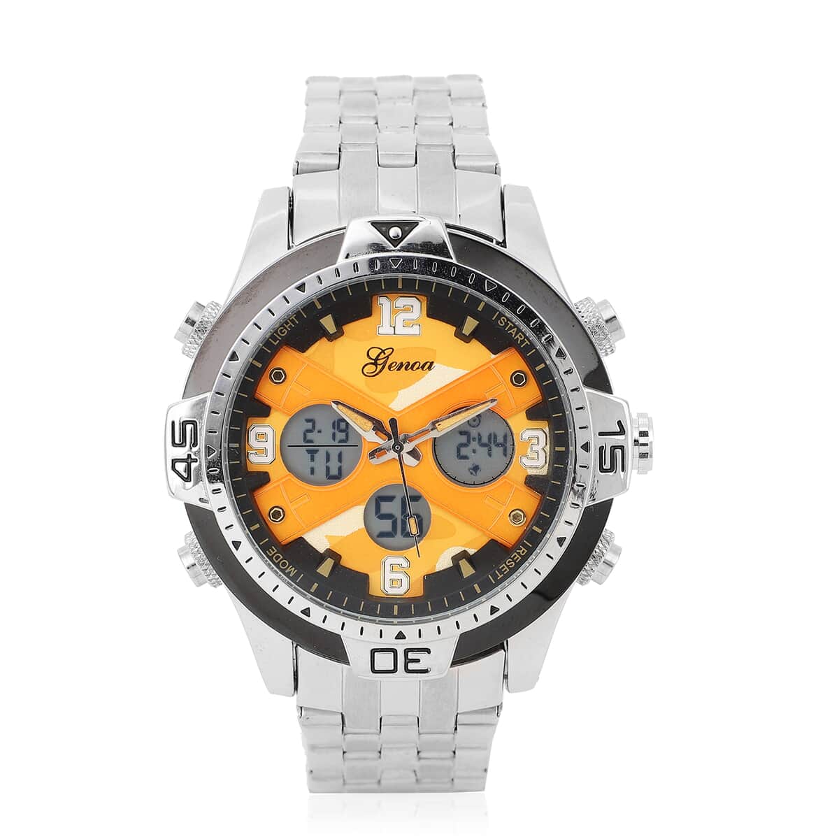 Genoa Japanese Movement Yellow Camo Dial Watch with Stainless Steel Strap image number 0