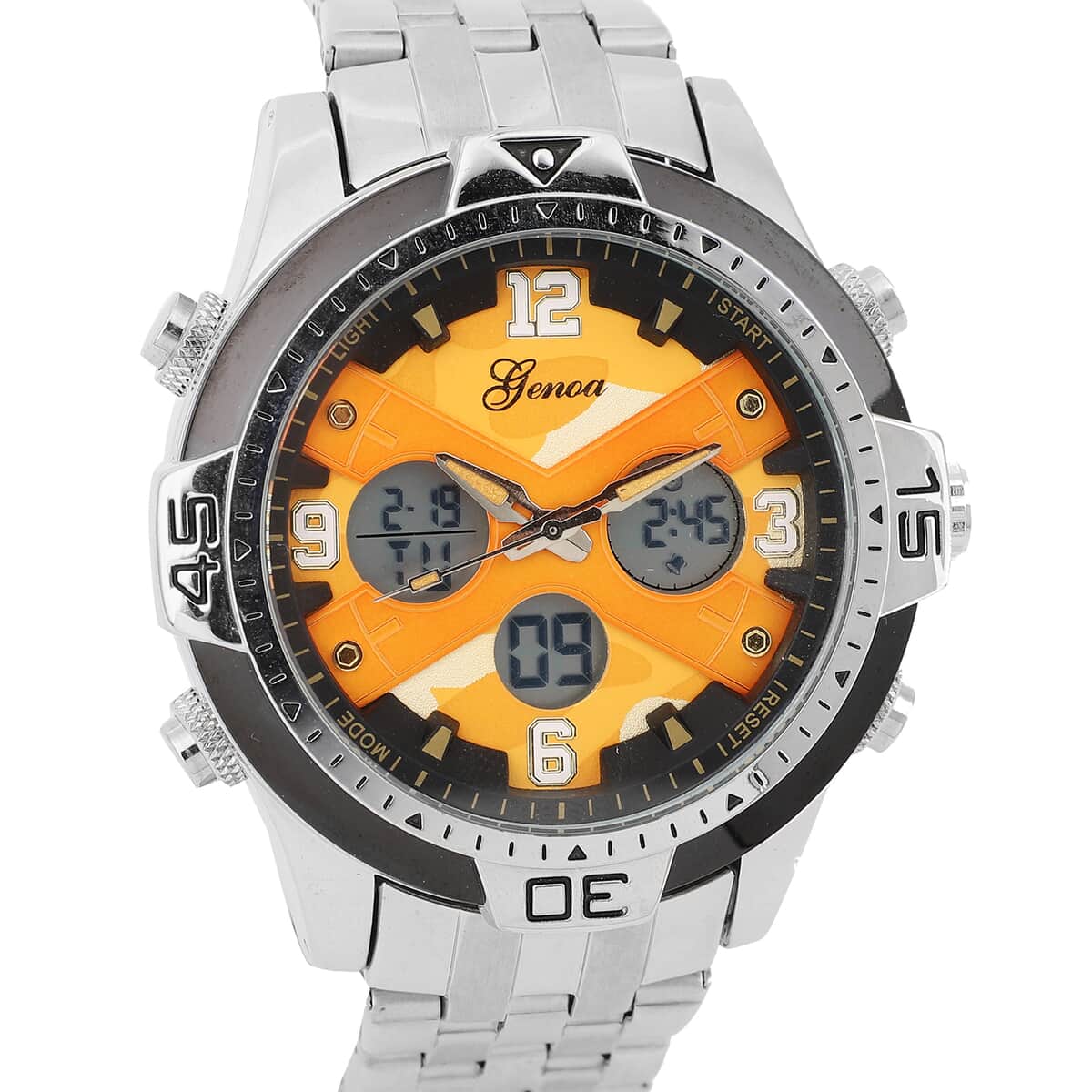 Genoa Japanese Movement Yellow Camo Dial Watch with Stainless Steel Strap image number 3