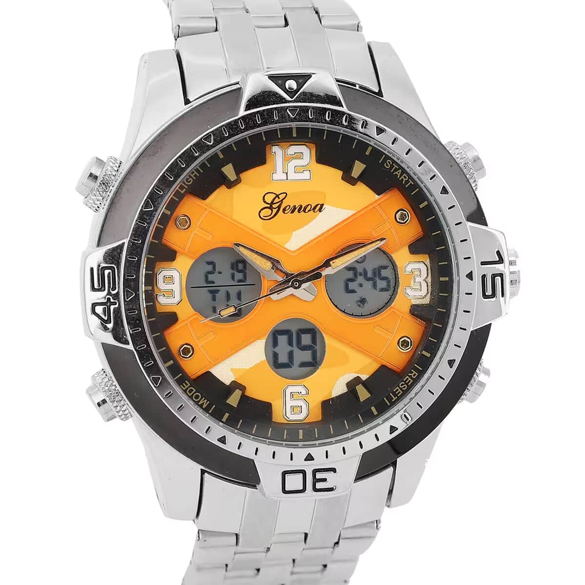 Genoa Japanese Movement Yellow Camo Dial Watch with Stainless Steel Strap image number 7