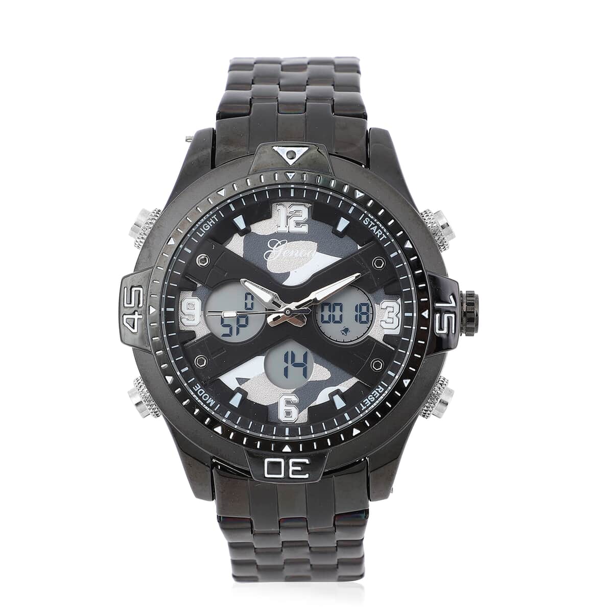 Genoa Japanese Movement Gray Camo Dial Watch with ION Plated Black Over Stainless Steel Strap image number 0