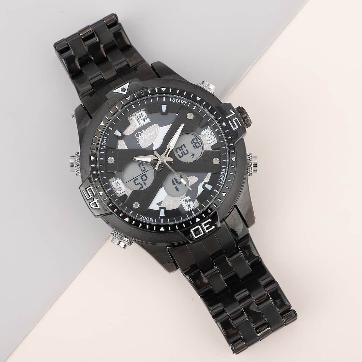 Genoa Japanese Movement Gray Camo Dial Watch with ION Plated Black Over Stainless Steel Strap image number 1