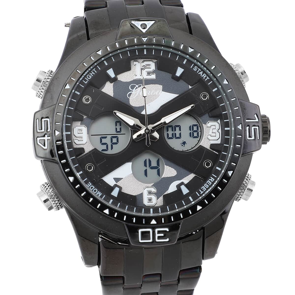 Genoa Japanese Movement Gray Camo Dial Watch with ION Plated Black Over Stainless Steel Strap image number 3