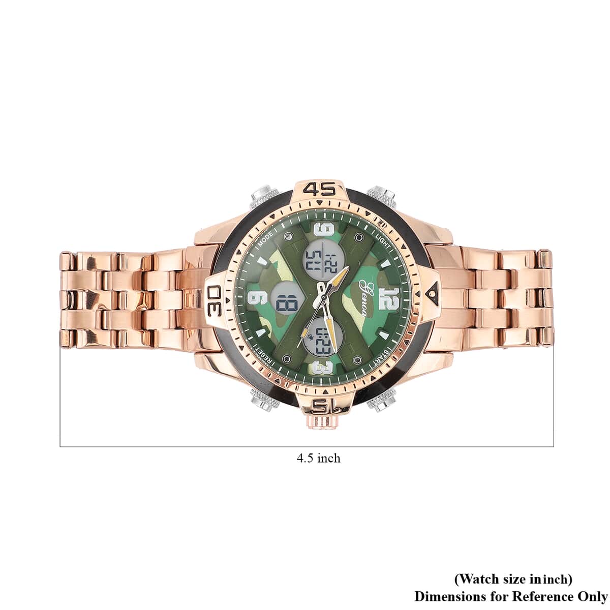 Genoa Japanese Movement Green Camo Dial Watch with ION Plated RG Over Stainless Steel Strap image number 6