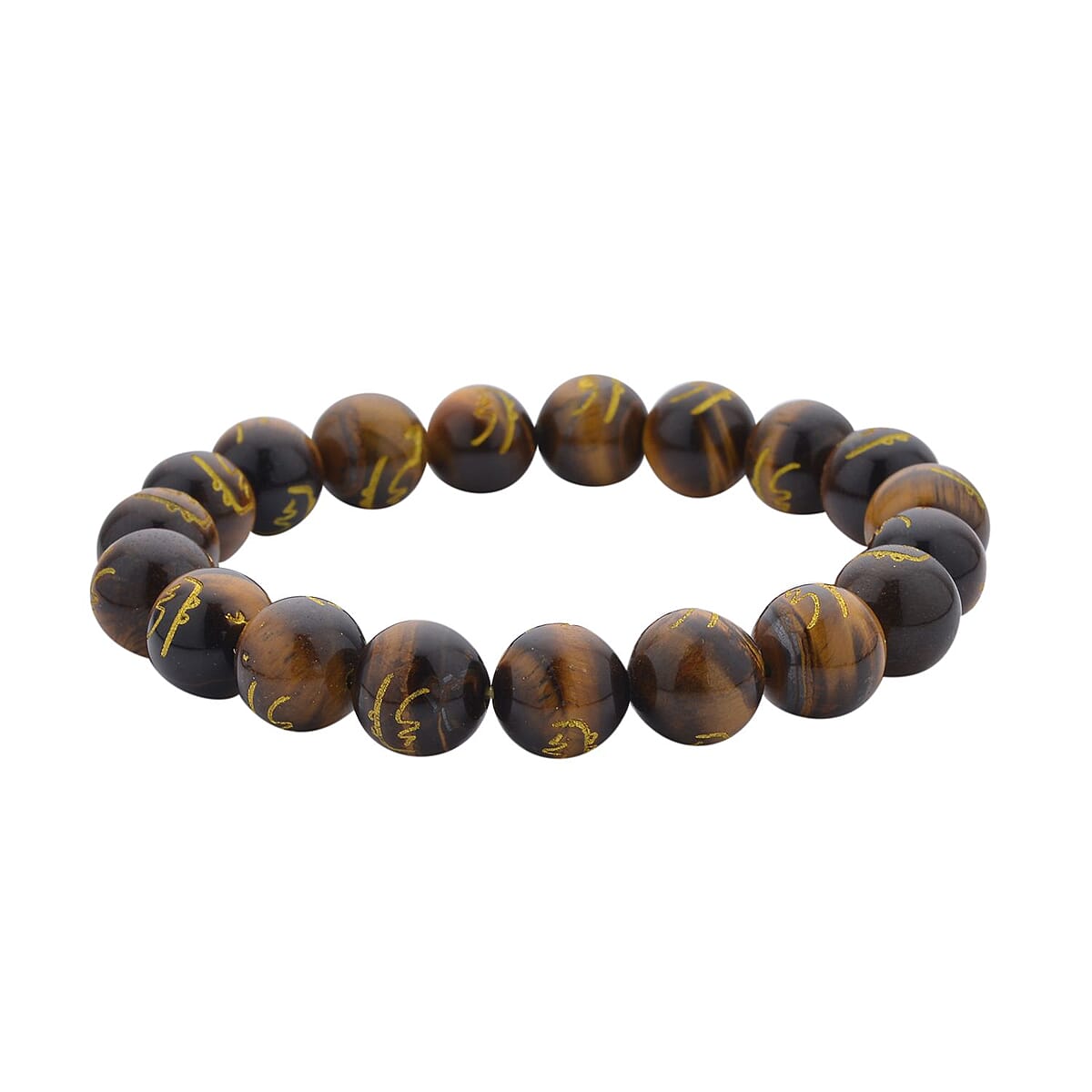South African Yellow Tiger's Eye Seiheki Reiki Power Symbol Engraved Beaded Stretch Bracelet 147.00 ctw image number 2