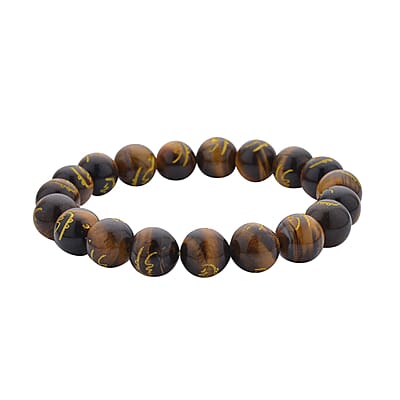 Yellow Tiger's Eye Seiheki Reiki Power Symbol Engraved Beaded Stretch Bracelet 147.00 ctw