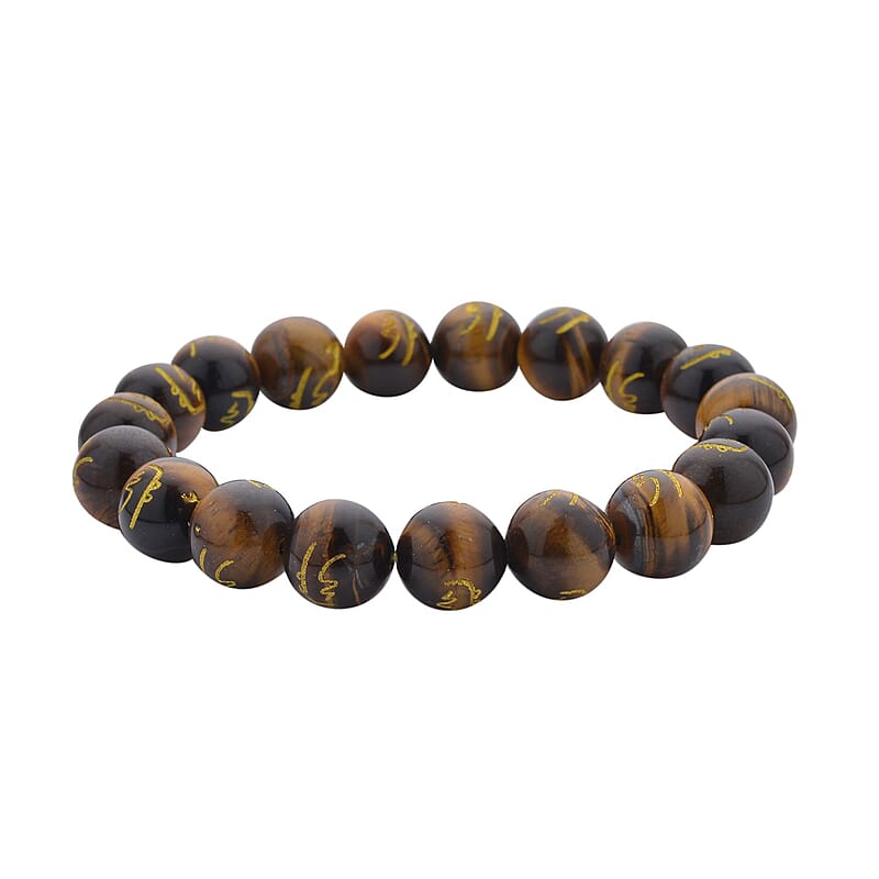Yellow Tiger's Eye Seiheki Reiki Power Symbol Engraved Beaded Stretch Bracelet 147.00 ctw